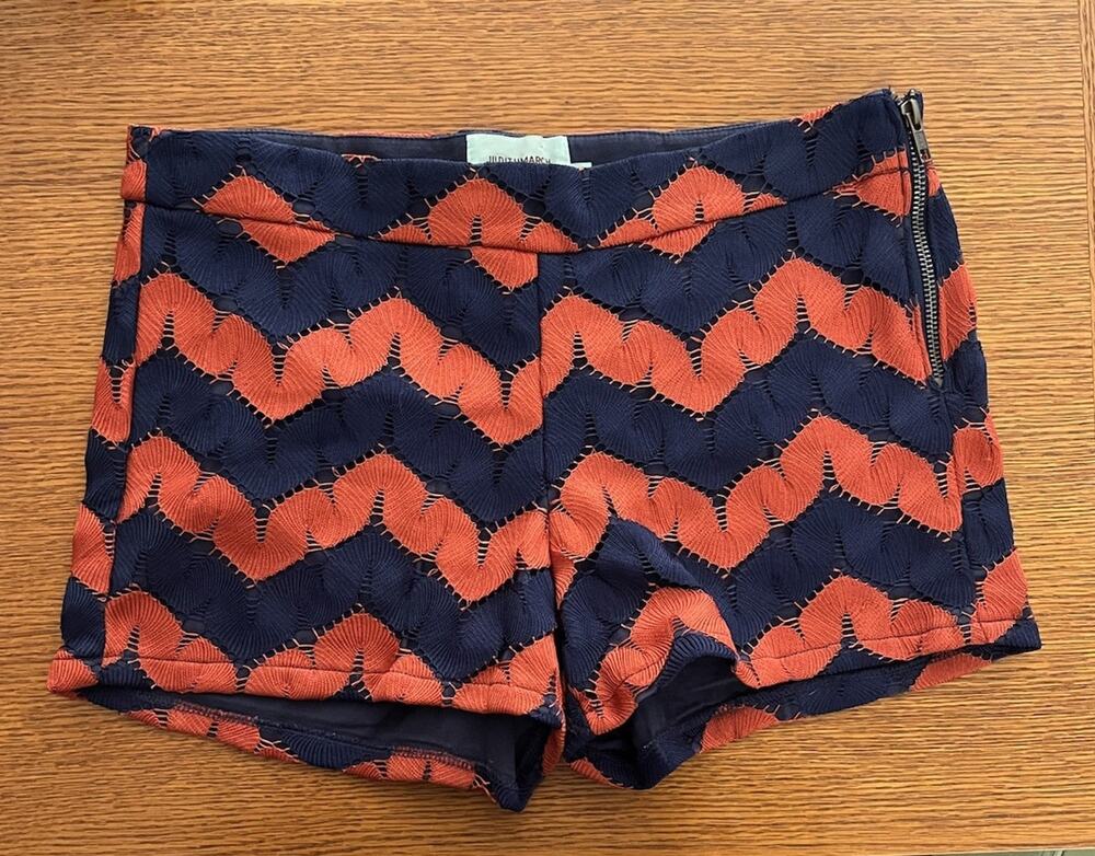Judith March Shorts Womens Large Navy Coral Textured Crochet Overlay USA Boho